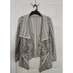 Woven Heart Womans‎ Cardigan Swester Open front Grey & White Size Small